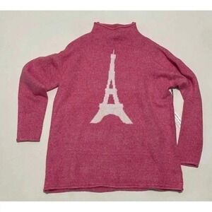 Cupcakes & Cashmere Eiffel Tower Long Sleeve Turtle Neck Sweater Top Pink M